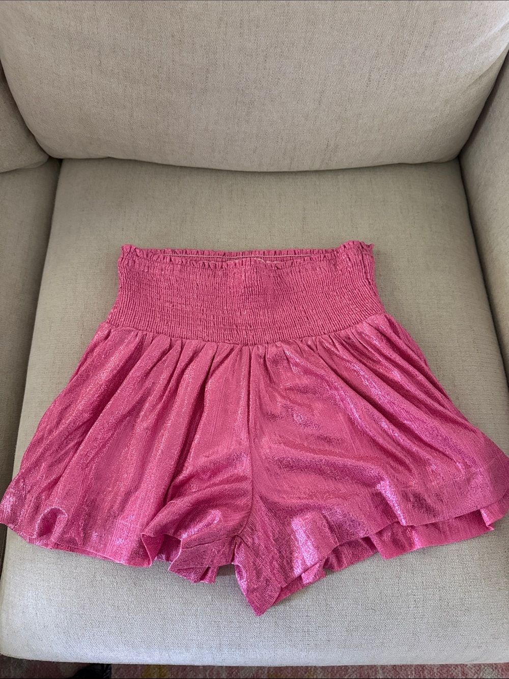 Judith March Shimmery Hot Pink High-Waist Smocked Skort
